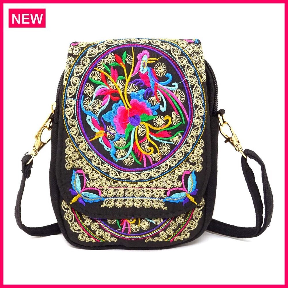 Handmade Embroidered Canvas Crossbody Bag Mini Shoulder Bag for Women